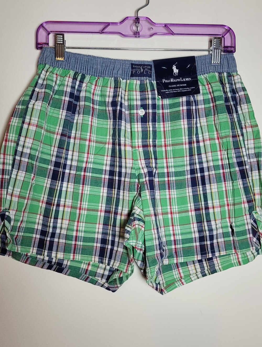 Polo by Ralph Lauren Green and Navy Plaid Cotton Boxers Small NWT